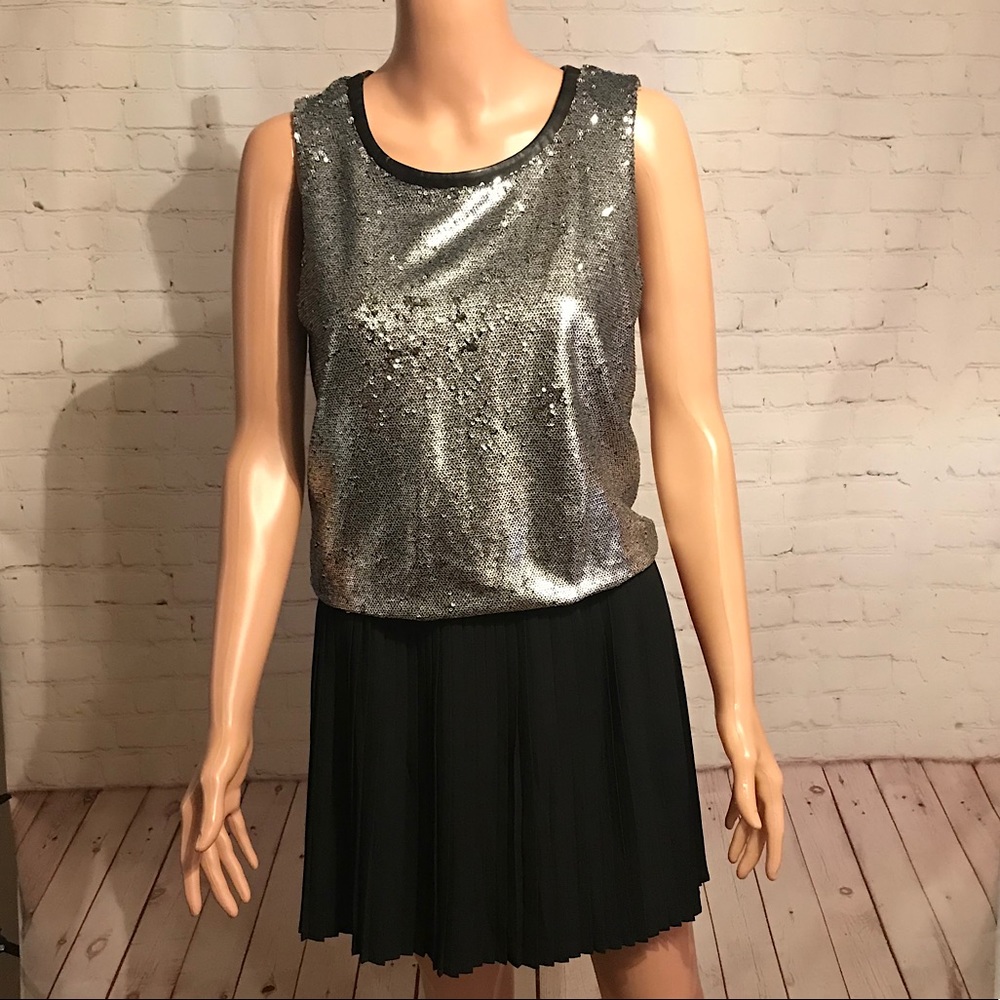 C.Luce NWT pleated black dress w/silver sequins cocktail size small